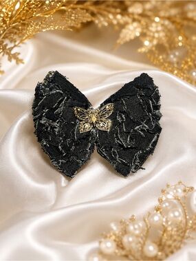 Blue Jean Butterfly Fabric Neck tie with Silver Accent
